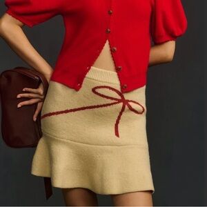 NWT En Saison Merrill Bow-Detail Flounced Ribbed Knit Mini Skirt